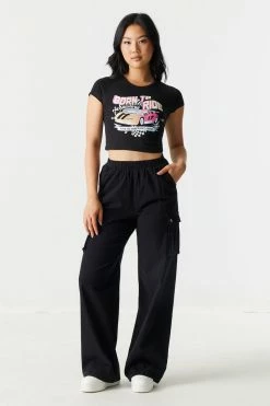 Stitches Ladies Born To Ride Graphic Crop T-Shirt