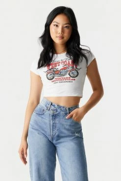 Stitches Ladies Tops West Coast Motorcycle Graphic Crop T-Shirt