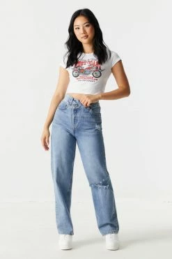 Stitches Ladies Tops West Coast Motorcycle Graphic Crop T-Shirt