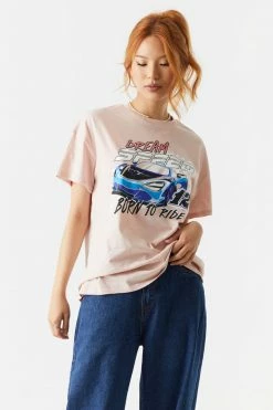 Stitches Ladies Born To Ride Graphic Boyfriend T-Shirt Tops