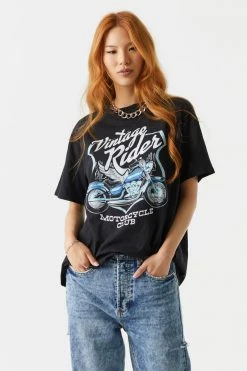 Stitches Ladies Vintage Rider Moto Club Graphic Boyfriend T-Shirt