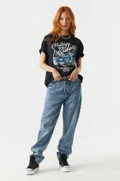 Stitches Ladies Vintage Rider Moto Club Graphic Boyfriend T-Shirt