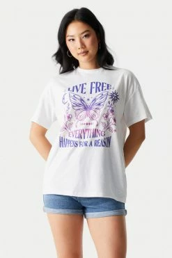 Stitches Ladies Live Free Butterfly Graphic T-Shirt