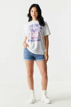 Stitches Ladies Live Free Butterfly Graphic T-Shirt 5 Stitches Ladies Live Free Butterfly Graphic T-Shirt