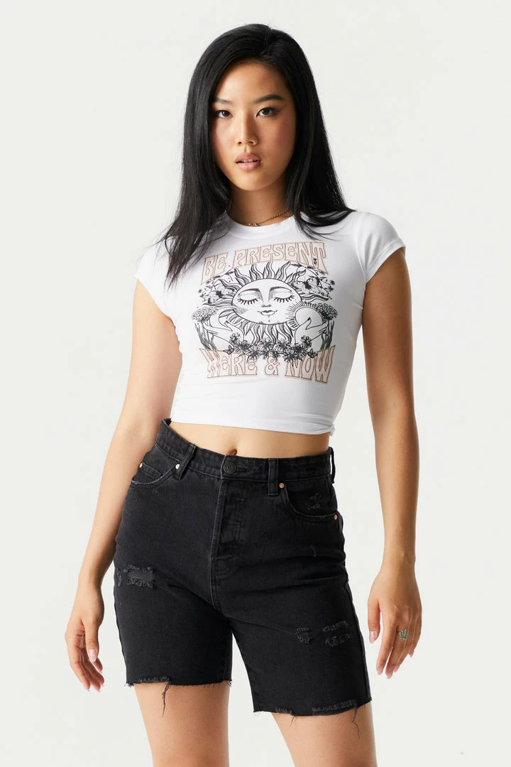 Stitches Ladies Tops Be Present Graphic Cropped T-Shirt 1 Stitches Ladies Tops Be Present Graphic Cropped T-Shirt