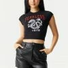 Stitches Ladies Fearless Dragon Graphic Cropped T-Shirt