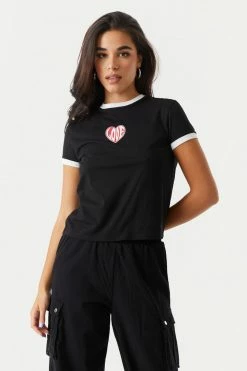 Stitches Ladies Love Heart Graphic Ringer T-Shirt