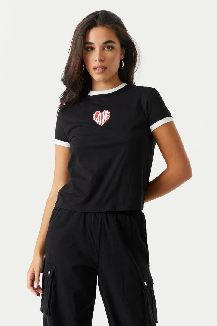Stitches Ladies Love Heart Graphic Ringer T-Shirt 1 Stitches Ladies Love Heart Graphic Ringer T-Shirt
