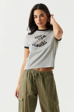 Stitches Ladies Keep On Growing Graphic Ringer T-Shirt