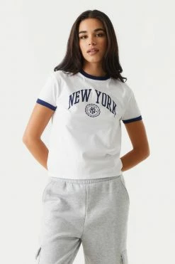 Stitches Ladies Tops New York Graphic Ringer T-Shirt