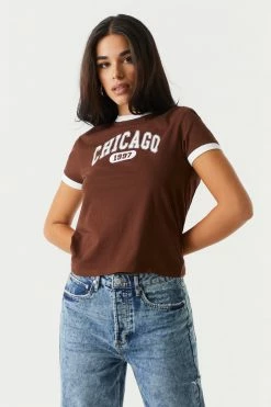 Stitches Ladies Chicago Graphic Ringer T-Shirt