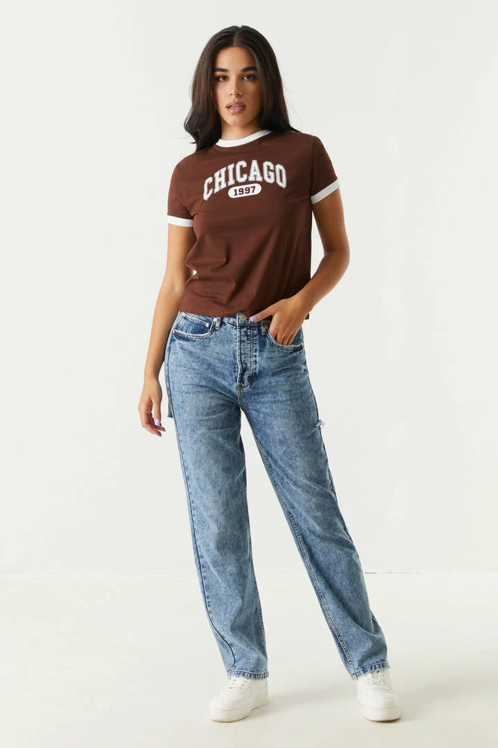 Stitches Ladies Chicago Graphic Ringer T-Shirt 3 Stitches Ladies Chicago Graphic Ringer T-Shirt