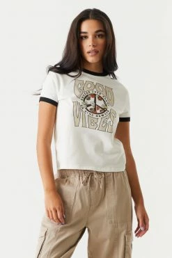 Stitches Ladies Tops Good Vibes Graphic Ringer T-Shirt