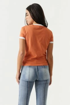 Stitches Ladies Tops Be Happy Graphic Ringer T-Shirt