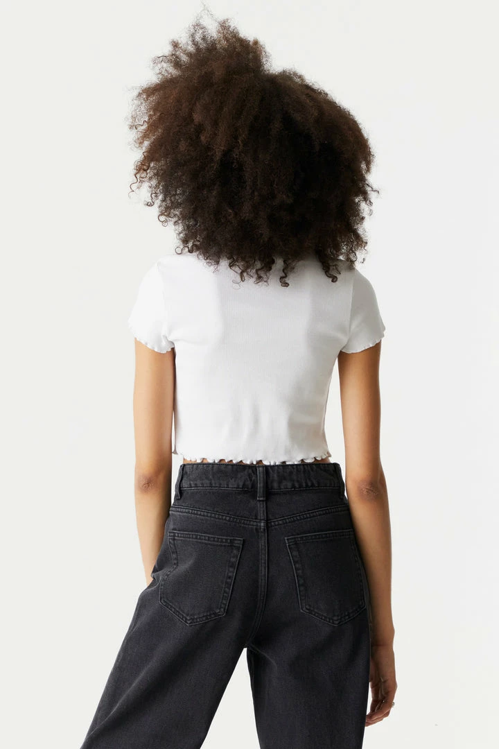 Stitches Ladies Tops Rhinestone Flaming Heart Graphic Lettuce Hem Cropped T-Shirt 2 Stitches Ladies Tops Rhinestone Flaming Heart Graphic Lettuce Hem Cropped T-Shirt