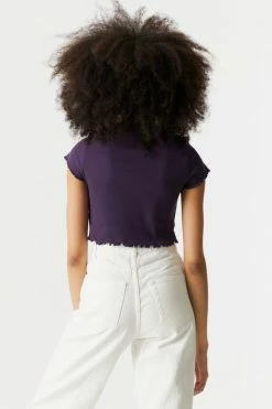 Stitches Ladies Tops Rhinestone Butterfly Graphic Lettuce Hem Cropped T-Shirt