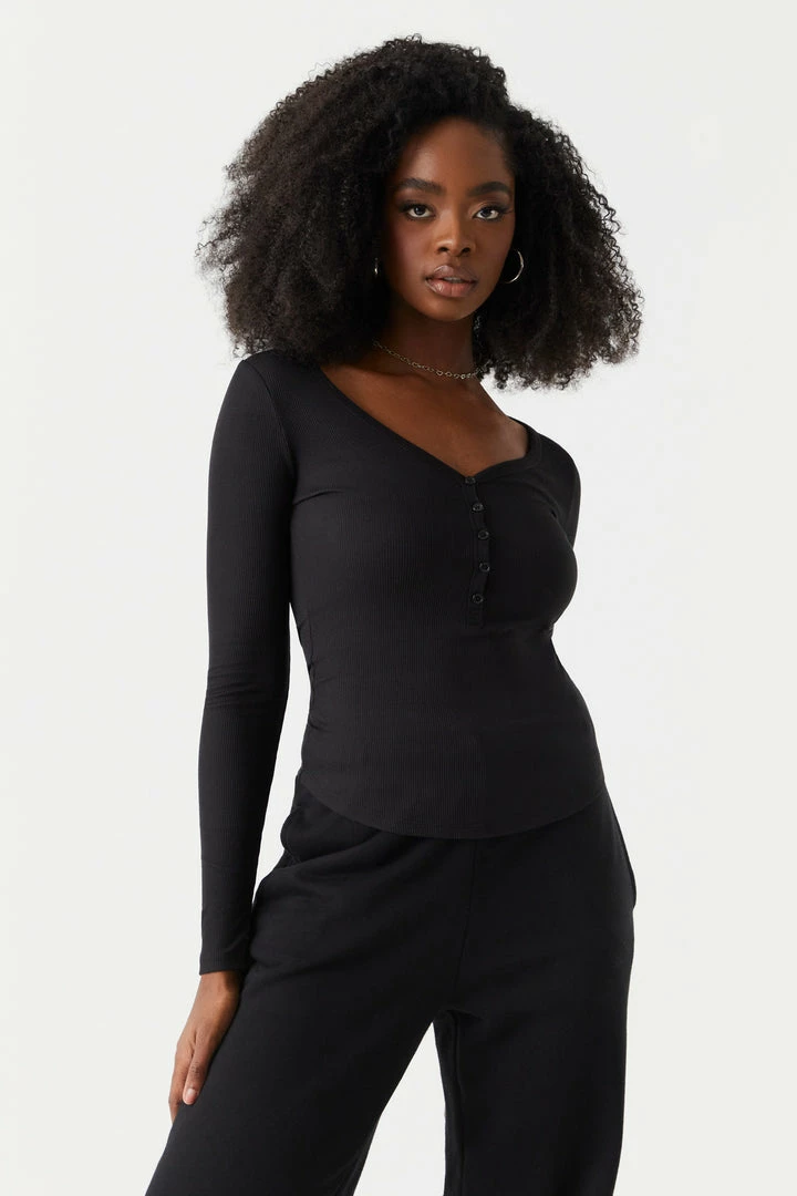 Stitches Ladies Tops Soft Ribbed Henley Long Sleeve Top 7 Stitches Ladies Tops Soft Ribbed Henley Long Sleeve Top