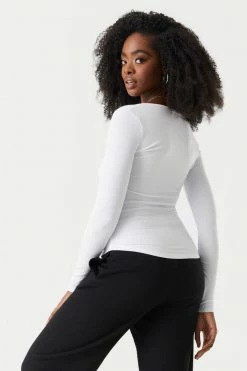 Stitches Ladies Tops Soft Ribbed Henley Long Sleeve Top