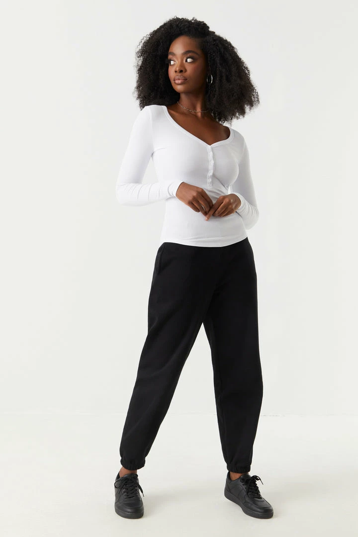 Stitches Ladies Tops Soft Ribbed Henley Long Sleeve Top 3 Stitches Ladies Tops Soft Ribbed Henley Long Sleeve Top