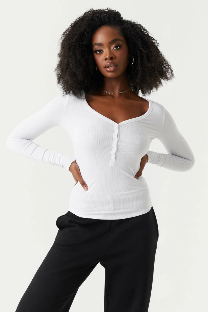 Stitches Ladies Tops Soft Ribbed Henley Long Sleeve Top 1 Stitches Ladies Tops Soft Ribbed Henley Long Sleeve Top