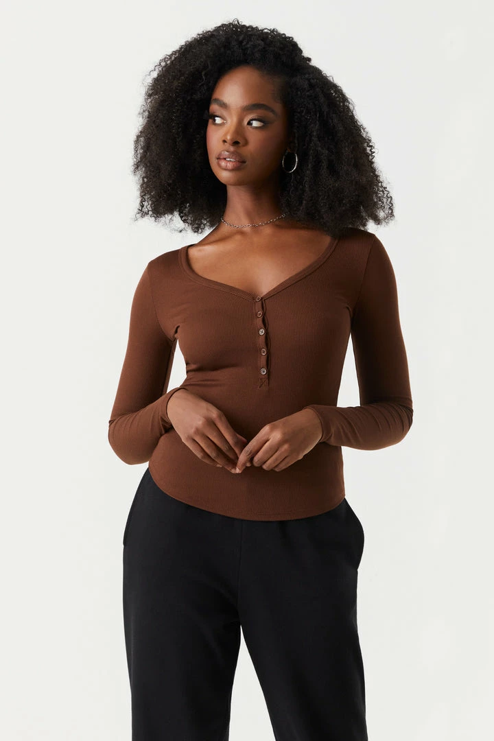 Stitches Ladies Tops Soft Ribbed Henley Long Sleeve Top 4 Stitches Ladies Tops Soft Ribbed Henley Long Sleeve Top