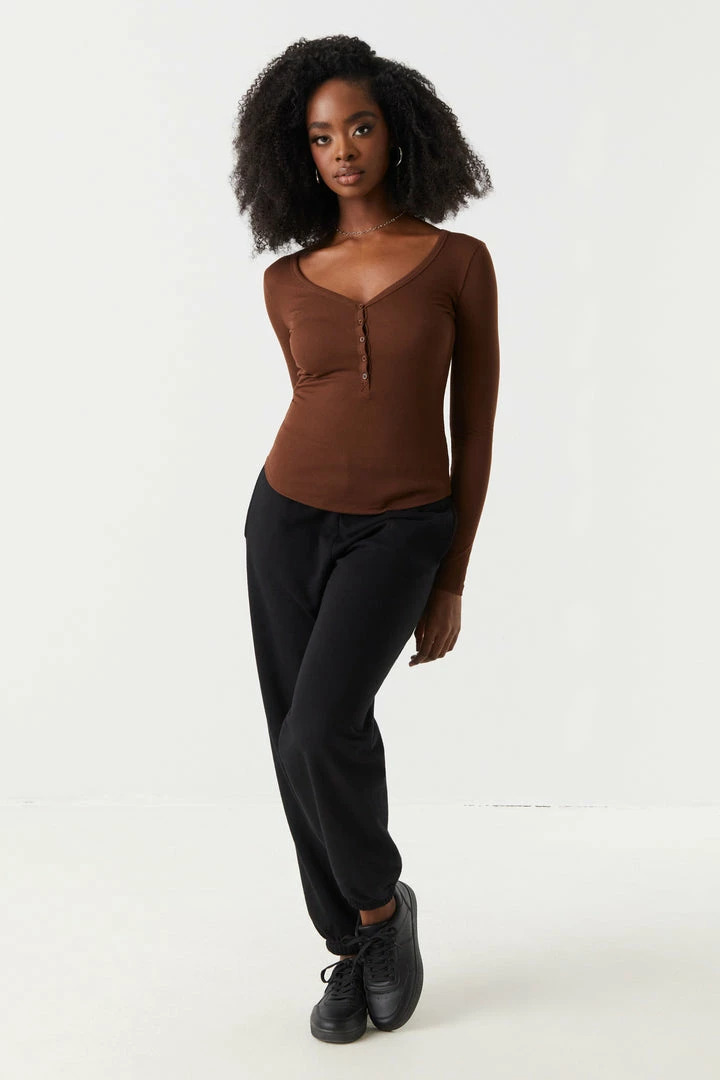 Stitches Ladies Tops Soft Ribbed Henley Long Sleeve Top 6 Stitches Ladies Tops Soft Ribbed Henley Long Sleeve Top