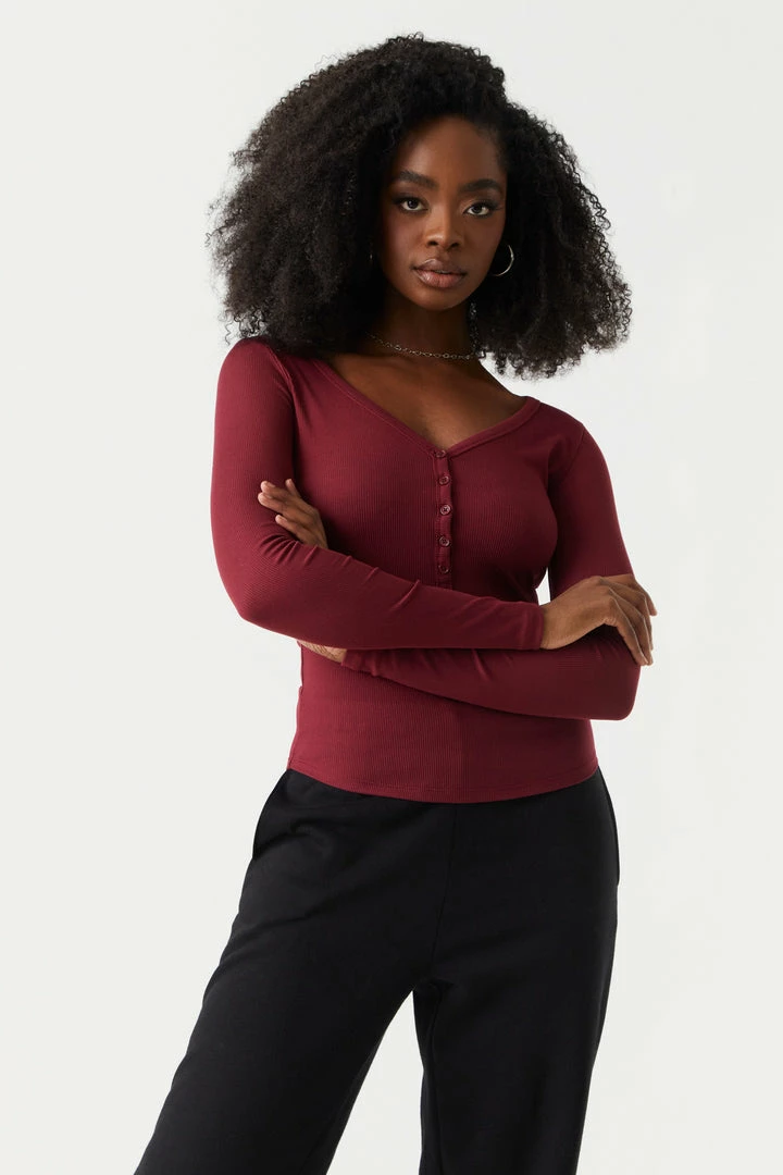 Stitches Ladies Tops Soft Ribbed Henley Long Sleeve Top 16 Stitches Ladies Tops Soft Ribbed Henley Long Sleeve Top