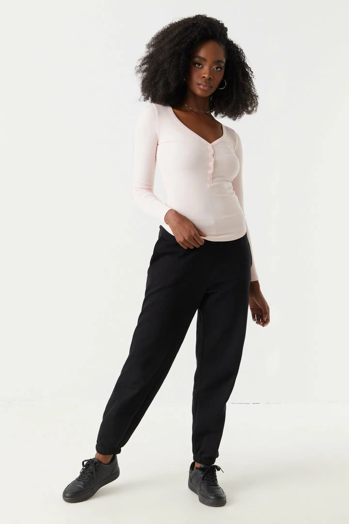 Stitches Ladies Tops Soft Ribbed Henley Long Sleeve Top 24 Stitches Ladies Tops Soft Ribbed Henley Long Sleeve Top