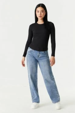 Stitches Ladies Soft Ribbed Crew Neck Long Sleeve Top