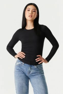 Stitches Ladies Soft Ribbed Crew Neck Long Sleeve Top