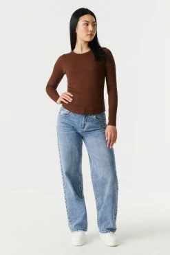 Stitches Ladies Soft Ribbed Crew Neck Long Sleeve Top