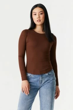 Stitches Ladies Soft Ribbed Crew Neck Long Sleeve Top