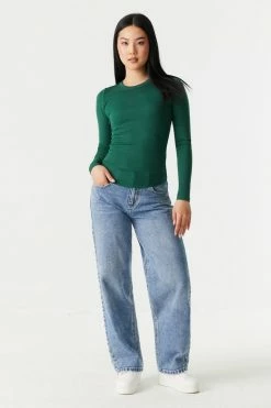 Stitches Ladies Soft Ribbed Crew Neck Long Sleeve Top