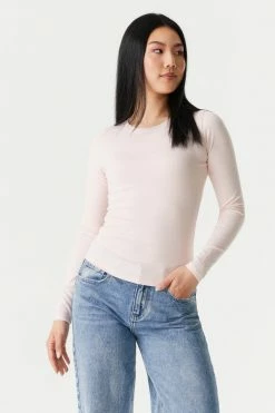 Stitches Ladies Soft Ribbed Crew Neck Long Sleeve Top