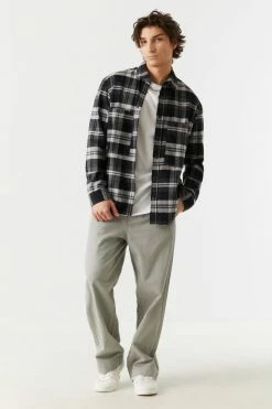Mens Tops Double Oversized Pocket Plaid Button-Up Top