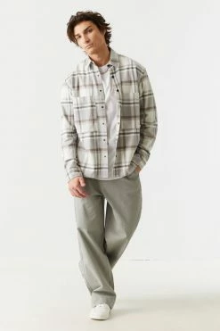 Mens Tops Double Oversized Pocket Plaid Button-Up Top