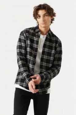 Mens Tops Plaid Button-Up Long Sleeve Top