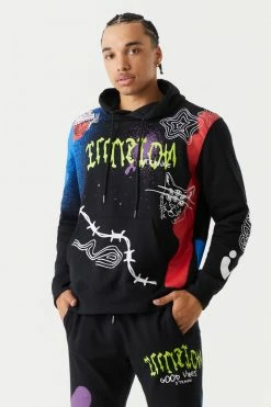 Mens Illusion Graffiti Print Hoodie