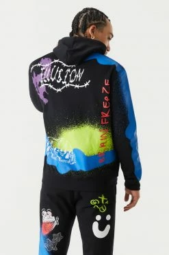 Mens Illusion Graffiti Print Hoodie