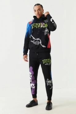 Mens Illusion Graffiti Print Hoodie