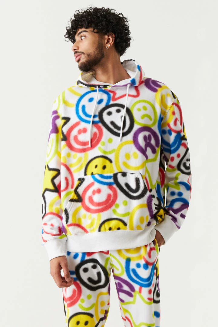 Mens Tops Spray Paint Smiley Print Hoodie 1 Mens Tops Spray Paint Smiley Print Hoodie