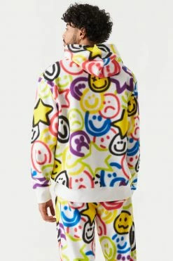 Mens Tops Spray Paint Smiley Print Hoodie