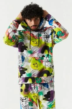 Mens Graffiti Print Hoodie Tops