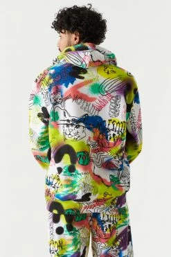 Mens Graffiti Print Hoodie Tops