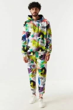 Mens Graffiti Print Hoodie Tops