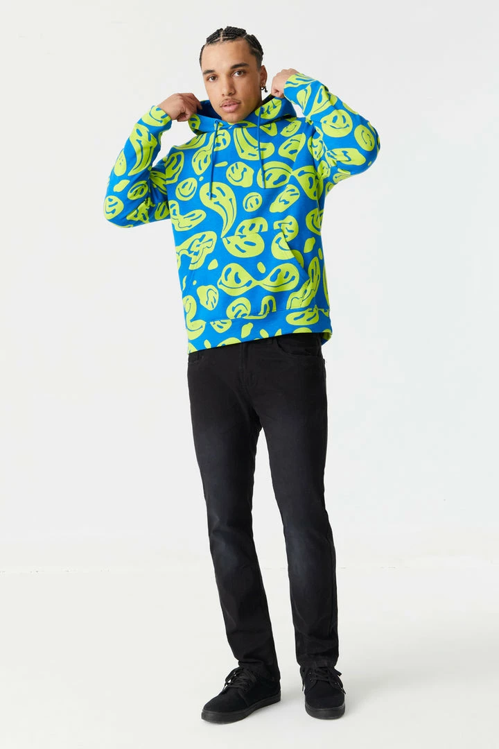 Mens Warped Smiley Print Hoodie Tops 3 Mens Warped Smiley Print Hoodie Tops