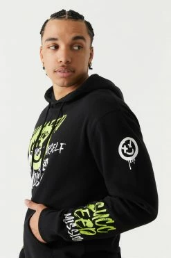 Mens Spray Paint Smiley Graffiti Graphic Hoodie Tops