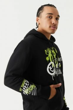 Mens Spray Paint Smiley Graffiti Graphic Hoodie Tops