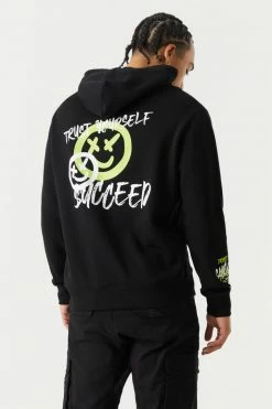 Mens Spray Paint Smiley Graffiti Graphic Hoodie Tops