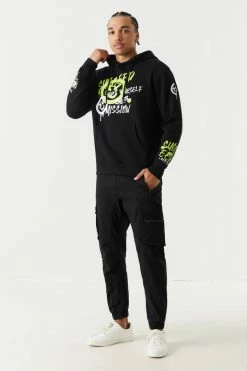 Mens Spray Paint Smiley Graffiti Graphic Hoodie Tops
